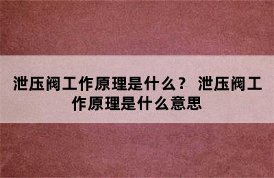 泄压阀工作原理是什么？ 泄压阀工作原理是什么意思